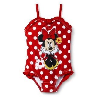 Disney Minnie Mouse Infant Toddler Girls 1 Piece Polka Dot Swimsuit   Red 12 M
