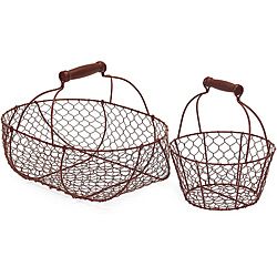 Set Of 2 Iron Americana Country Egg Wire Baskets