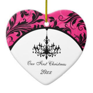 Pink Black White Chandelier Scroll 1st Christmas Ornament