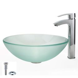 Kraus Bathroom Combo Set Ada compliant Frosted Glass Sink With Faucet