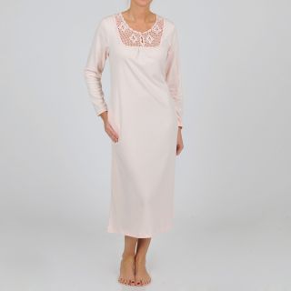 La Cera La Cera Womens Plus Size Long Sleeve Crochet Yoke Nightgown Pink Size 1X (14W  16W)
