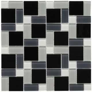 Somertile 12x12 in View Block Black/white Glass Mosaic Tile (case Of 20)