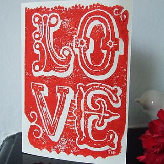 'love' handmade linoprint card by something wonderful design