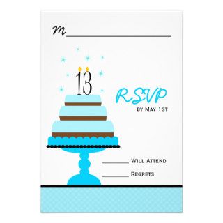 Blue 13th Birthday Cake Party RSVP Personalized Invitation