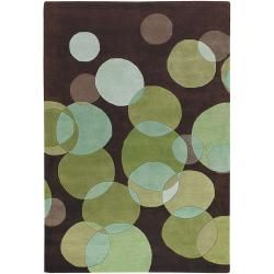 Avalisa Brown With Green Geometric Hand tufted New Zealand Wool Rug (5 X 76)