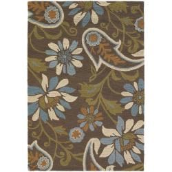 Hand tufted Floral Mandara Brown New Zealand Wool Rug (5 X 76)