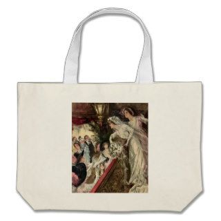 Vintage Victorian Newlywed Bride Tossing Bouquet Tote Bag