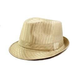 Faddism Beige Stripe Banded Fedora Hat