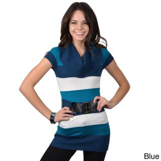 Adi Ci Sono By Adi Juniors Cowl Neck Striped Belted Sweater Tunic Blue Size M (5  7)