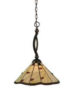 Toltec Lighting 271 BC 926 Bow One Light Down light Pendant Black Copper Finish with Autumn Leaves Tiffany Glass, 15.5 Inch   Ceiling Pendant Fixtures  