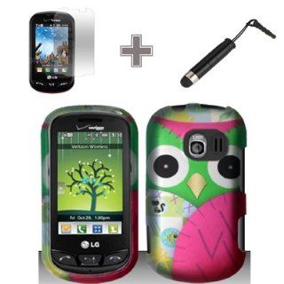 Rubberized Black Green Purple Silver Owl Eyes Snap on Design Case Hard Case Skin Cover Faceplate with Screen Protector and Stylus Pen for for LG Extrovert VN271   Verizon Cell Phones & Accessories