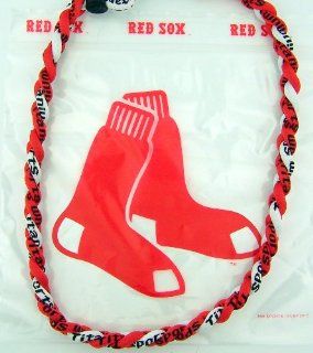 20" Red White Braided Titanium Fiber Sports Necklace with Boston Red Sox Plastic Carrying Bag Jewelry