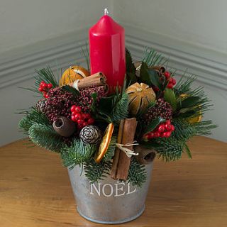 festive scent noel flower bucket with candle by the flower studio