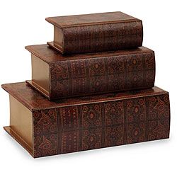 Set Of 3 Venice Imperial Court Wooden Book Boxes