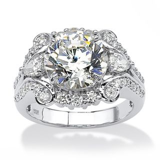 Ultimate CZ Platinum over Silver Round  and Pear cut Cubic Zirconia Ring Palm Beach Jewelry Cubic Zirconia Rings