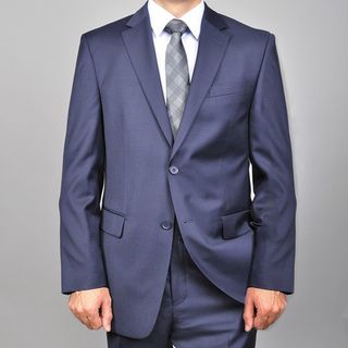 Mens Solid Navy Blue 2 button Wool Suit