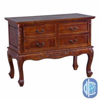 International Caravan International Caravan Windsor Hand carved Queen Ann 4 drawer Low Boy Chest Mahogany Size 4 drawer