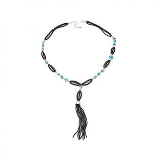 Jay King Sleeping Beauty Turquoise and Black Agate Sterling Silver 28 3/4" Tass