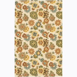Transitional Hand tufted Mandara Floral Ivory Wool Rug (79 X 106)