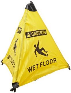Brady 47372 Handy Cone 18" Height, Black On Yellow Color Floor Sign, Legend "Caution, Wet Floor (With Picto)" Industrial Warning Signs
