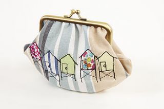 embroidered beach hut metal frame purse by lizzie searle