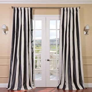 Signature Stripe Black/white Faux Silk Taffeta Curtain Panel