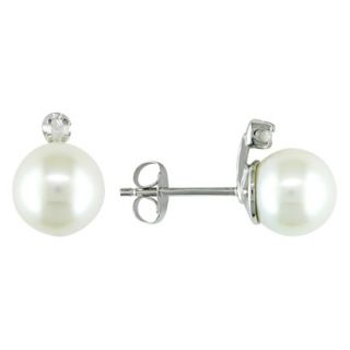 Silver diamond & FW pearl earrings white  .06CT