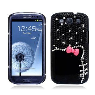 Aimo SAMI9300PCLDI755 Dazzling Diamond Bling Case for Samsung Galaxy S3 i9300   Retail Packaging   Black Cat with Bow Cell Phones & Accessories