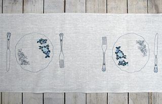embroidered irish linen table runner by jennifer slattery