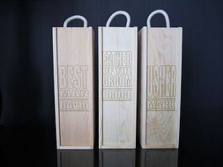 wedding party laser etched wine boxes by shindigg