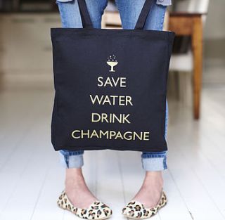 'save water drink champagne' tote bag by catherine colebrook