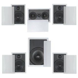 5.1 Home Theater Flush Inwall Speaker Package  Four Inwall 6.5" 2 way Speakers, One Inwall Dual 5.25" 2 way Center Speaker, and One 8" Inwall Subwoofer Electronics