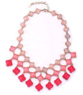 WIIPU fashion square stone pink color multi layer choker statement bib collar women necklace(wiipu B285) Y Shaped Necklaces Jewelry