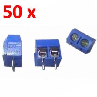 Sunkee 50 pcs KF301 2P 2 Pin Plug in Terminal Block Connector 5.08mm Pitch Through Hole 5.08 301 2P, Blue