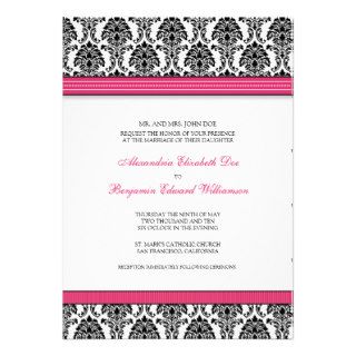 Classic Damask Wedding Invitation (fuchsia ribbon)