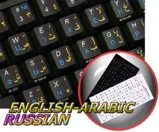ARABIC RUSSIAN CYRILLIC ENGLISH NON TRANSPARENT KEYBOARD STICKER ON BLACK BACKGROUND  Sign Language Educational Supplies 