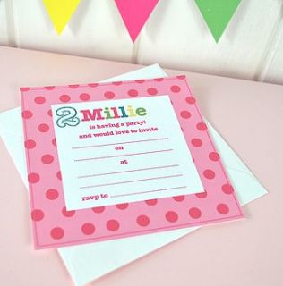 girl's personalised patterned party invitations by tillie mint
