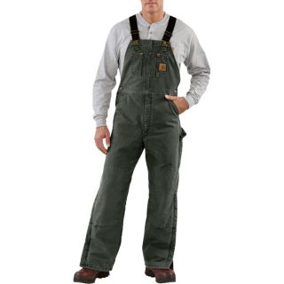 Carhartt Sandstone Duck Quilt-Lined Bib Overall – Moss, 46in. Waist x 34in. Inseam, Model# R27  Insulated Bib   Coveralls