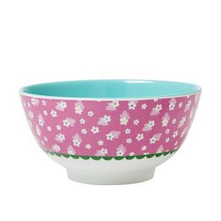 pink vintage flower melamine bowl by frolic and cheer