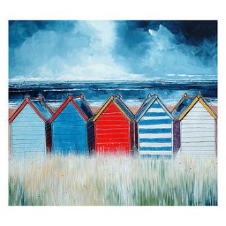 beach huts canvas painting by stuart roy