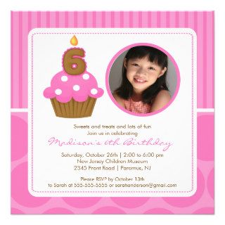 Cupcake Birthday Invitation 6th Birthday Pink