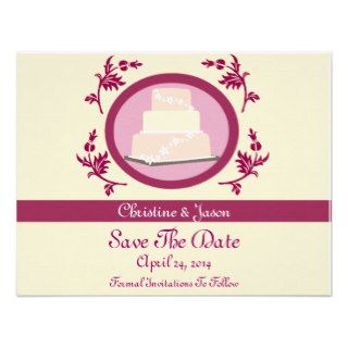 Pink and Berry Wedding Cake Save The Date Cards Custom Invitations