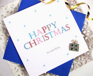 personalised happy christmas embroidered card by sabah designs