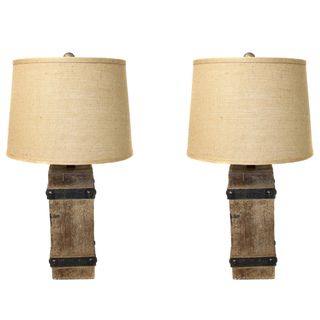 Casa Cortes Rustic Wood and Burlap Handcrafted 26 inch Table Lamps (Set of 2) Casa Cortes Table Lamps