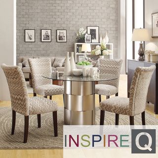 INSPIRE Q Elbridge 5 piece Woven Drum Grey Chevron Dining Table INSPIRE Q Dining Sets