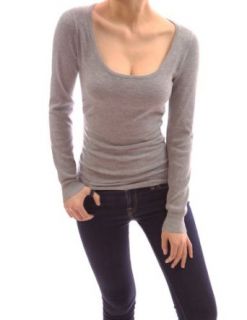 PattyBoutik Scoop Neck Long Sleeve Ruched Sides Fitted Pullover Jumper Knitwear