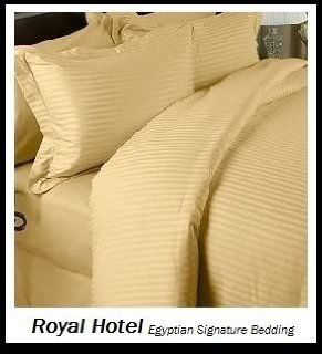 Royal Hotel's King size Striped Gold 300 Thread Count 3pc Duvet Cover Sets and 1pc Siberian Goose Down Alternative Comforter 100 percent Egyptian Cotton 100% Cotton  
