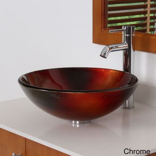 ELITE 7006F371023 Illusion Design Tempered Glass Bathroom Vessel Sink With Faucet Combo Elite Bathroom Sinks