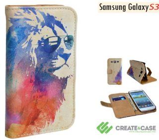 Luxury "Artist Designed" unique & colourful high quality leather style flip case / cover featuring artwork / design for Samsung Galaxy s3 i9300 "Sunny Leo" in premium retail packaging Cell Phones & Accessories