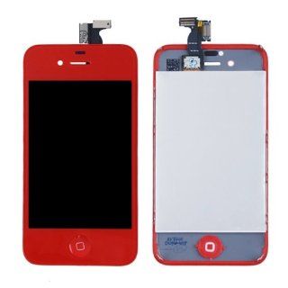 Replacement Full Set Front Housing LCD Display & Touch Screen Digitizer Assembly With Home Button + Back Cover Housing Compatible For iPhone 4S   Red Cell Phones & Accessories